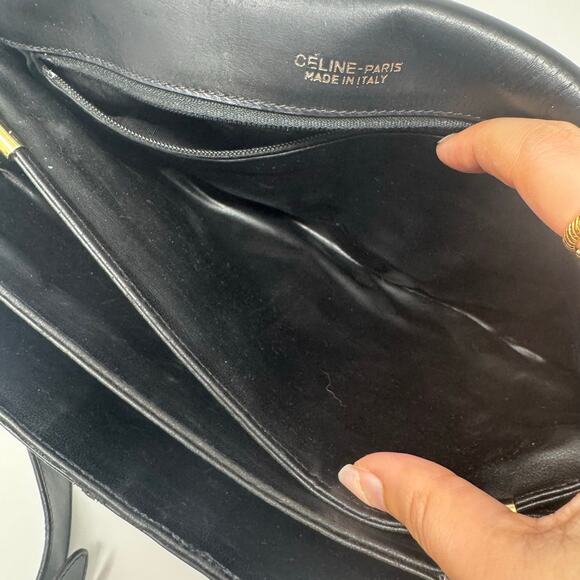 Celine Vintage Black Leather Horsebit Shoulder Bag | Box Calf | Gold Hardware - Picture 11 of 14